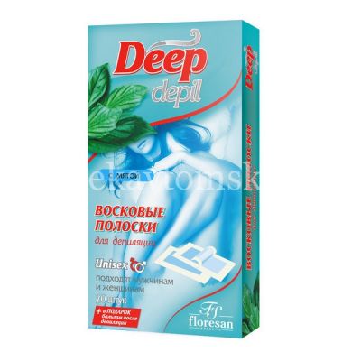 Восковые полоски DEEP DEPIL для депиляции "Unisex" с мятой 20шт. (Ф-483) (Флоресан/Россия)