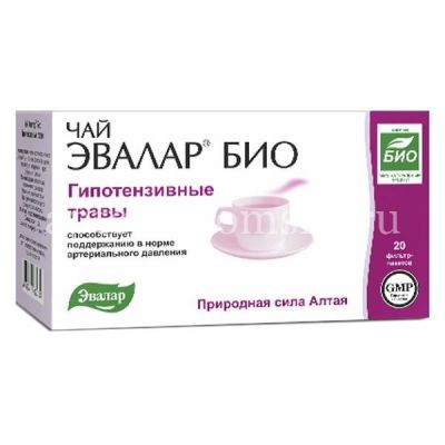 Чай лечебный ЭВАЛАР БИО Гипотензивные травы пак.-фильтр 1,5г №20 (Эвалар/Россия)