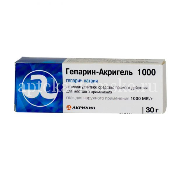 Гепарин-Акрихин 1000 гель 1000ME/г 30г (Акрихин/Россия),  в .