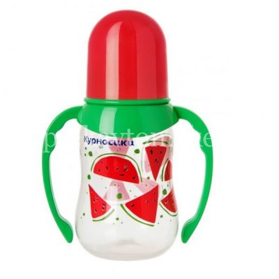 Бутылочка детская КУРНОСИКИ 11020 "Фрукты" с ручками и силик. соской 125мл (Мир детства-ПРОМ/Россия)