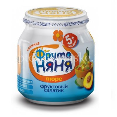 Пюре ФРУТОНЯНЯ салатик фруктовый из Яблок, Груш и Персиков (с 5 мес.) 100г (Прогресс/Россия)