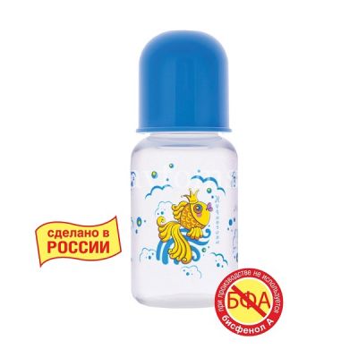 Бутылочка детская КУРНОСИКИ 11142 "Золотая рыбка" с силик. соской (с рожд.) 125мл (Мир Детства/Россия)